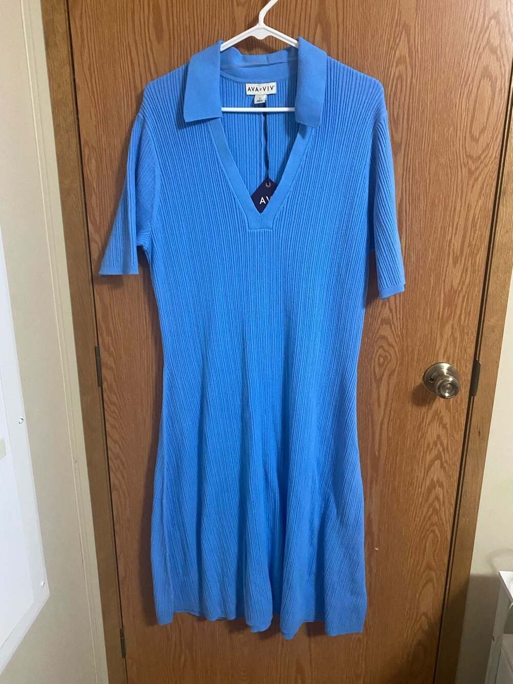 Ava & Viv Women's Short Sleeve Ribbed Polo Midi Sweater Dress 1X